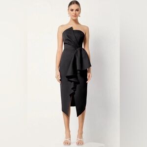 NWT Elliatt Size L Reception Cascade Ruffle Strapless Cocktail Dress Black